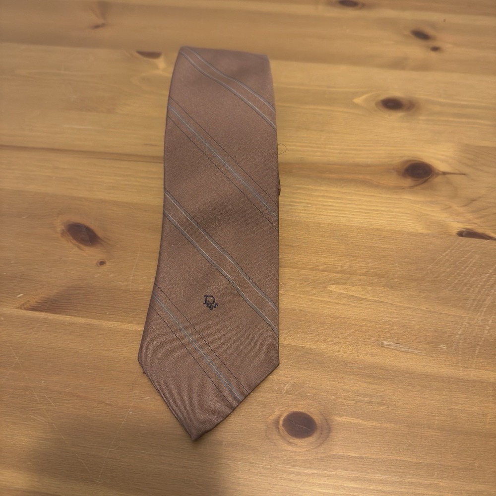 Christian Dior Vintage Men's Tie Dusty Pink Thin Stripes Approx 54" Long
